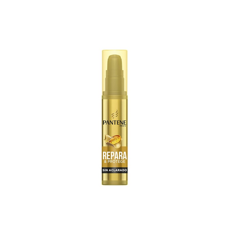 Pantene Open End Sealer in a 75ml clear bottle with a gold cap, featuring a yellow label with the text "Repara & Protege" and a graphic of a golden droplet.