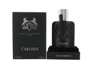 Black rectangular box with a silver logo and the name "Carlisle" in bold white letters, accompanied by a sleek black bottle featuring an embossed design and a silver cap.