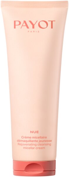 Light pink tube of Payot Paris 326010 5 Oz Nue Rejuvenating Cleansing Micellar Cream, featuring a coral cap and text, with a sleek, modern design.