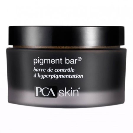 Black and gray jar with a sleek design, labeled "pigment bar" in white text, containing 3.3 oz of PCA SKIN product for hyperpigmentation control.
