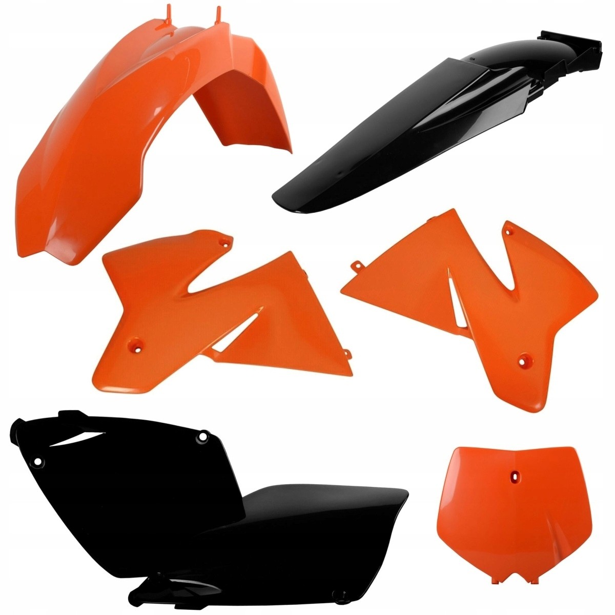 Polisport Plastics Kit for KTM SX models 2000, featuring vibrant orange plastic body panels, a black rear fender, and a sleek seat, designed for durability and style.