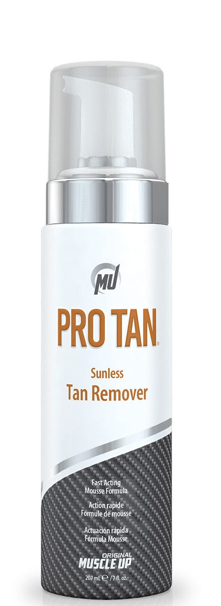 Pro Tan Sunless Tan Remover in a 207ml pump bottle, featuring a sleek design with a silver cap, white and black label, and bold orange lettering.