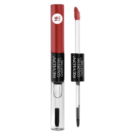 Revlon ColorStay Overtime Lipcolor in shade 20 Constantly Coral, featuring a clear tube with a coral liquid formula and a doe-foot applicator for precise application.