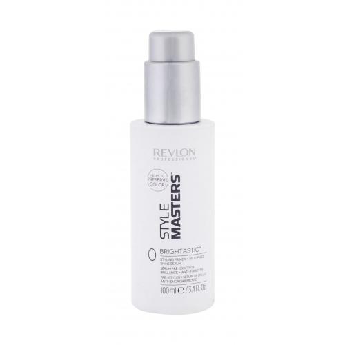White bottle with a silver pump top, labeled "Revlon Professional Style Masters Double or Nothing Brightastic," containing 100 ml of styling product.