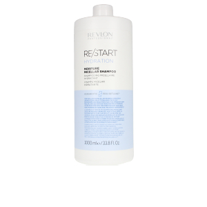 Revlon Professional Restart Hydration Moisture Micellar Shampoo in a large 1000 ml white bottle with a light blue label, featuring a sleek design and clear product information.
