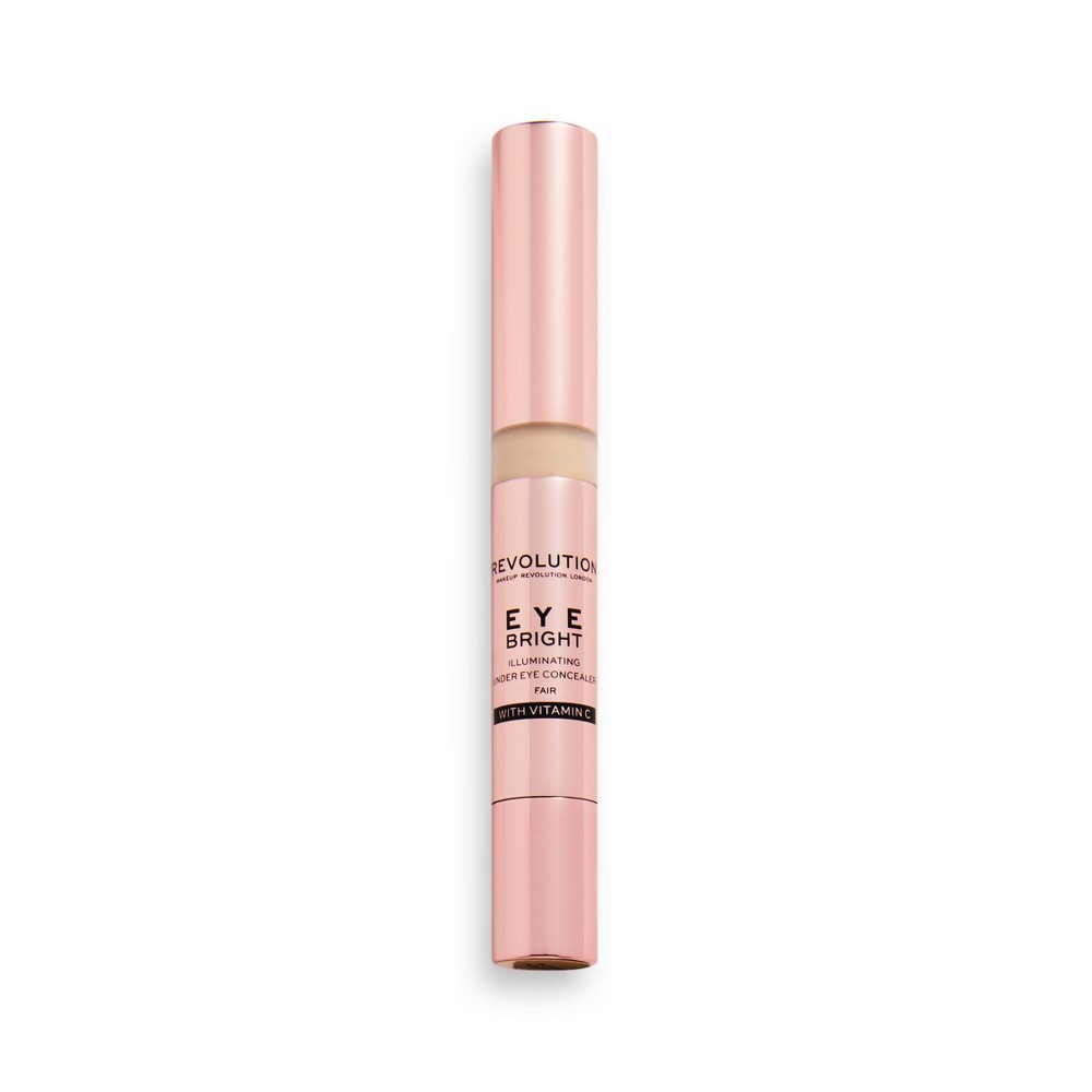 Three-pack of Revolution Eye Bright Illuminating Under-Eye Concealer in Fair, featuring a sleek pink tube with a twist-up applicator and labeled with product details.