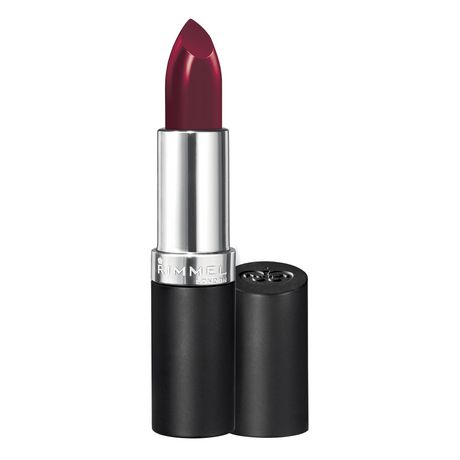 Rimmel London Lasting Finish Lipstick in shade 500 Red-Y, featuring a sleek black tube with a silver cap and a deep red, glossy bullet.