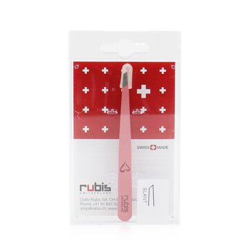 Classic pink tweezers by Rubis, featuring a slanted tip for precision, packaged in a clear plastic with a red Swiss cross design, labeled "SWISS MADE."