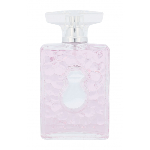 Clear glass bottle with a textured pink surface, featuring a silver cap and an oval cutout in the center, containing Salvador Dali Dalia EDT spray for women.