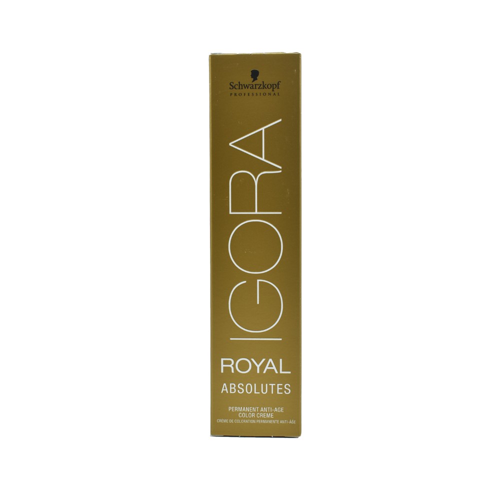 Schwarzkopf Professional Igora Royal Absolutes Permanent Color 60 ml in a gold and white box, featuring bold lettering and the product name prominently displayed.