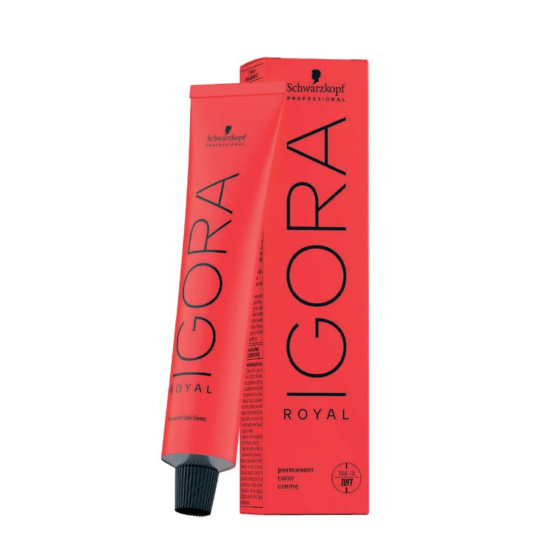 Schwarzkopf Professional Igora Royal Permanent Hair Dye in a 60 ml tube, featuring a vibrant red packaging with bold white lettering, labeled "0-00" for a thinner formula.