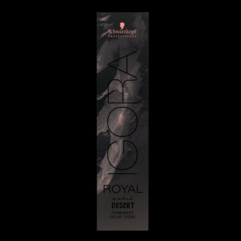 Schwarzkopf Professional Igora Royal permanent hair dye in a sleek black and silver box, labeled 7-24 for Medium Ash Beige Blonde, featuring modern typography and a matte finish.