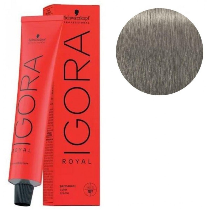 Schwarzkopf IGORA Royal hair dye in a vibrant red tube, featuring bold white text, with a swatch of extra light blonde color displayed beside it.