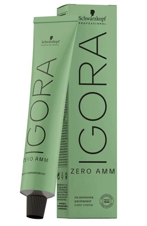 Green tube of Schwarzkopf Professional Igora Zero Amm Ammonia-Free Permanent Colour Creme, labeled 7-0 for Medium Blonde Natural, with a matching green box packaging.