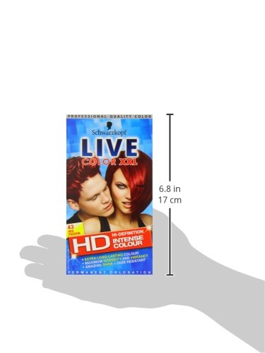 Schwarzkopf Live Hair Colour pack of 3 in shade 043 Red Passion, featuring vibrant red-haired models on the box, with bold "HD" and "Intense Colour" labels prominently displayed.