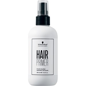 White spray bottle with a black label, featuring the text "HAIR PRIMER" and "Schwarzkopf Professional," containing 250 ml of product.