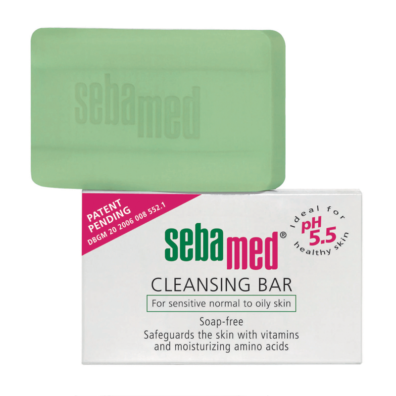 Sebamed Body Lotion in a white bottle with a green cap, labeled for normal and sensitive skin, featuring soothing properties and a 200ml capacity.