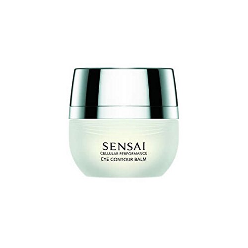 White jar with a silver lid labeled "SENSAI" containing 15ml of Cellular Performance Eye Contour Balm, featuring a sleek, modern design.