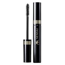 Black tube of Sensai Lengthening Mascara 38°C with a gold accent, featuring a spiral brush applicator, designed for enhancing lash length and volume.