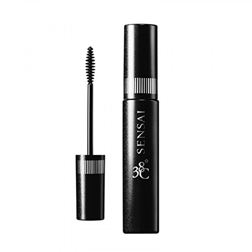 Kanebo 38C Black Mascara by Sensai features a sleek black tube with silver accents and a spiral brush for precise application, designed for long-lasting wear.