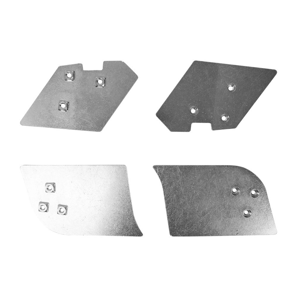 Four metal fitting plates in various shapes, featuring a silver finish with visible screw holes, designed for mounting the Top Master Topcase by Shad.