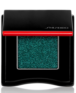 Shiseido Pop Powder Gel Eyeshadow in Zawa-Zawa Green, featuring a shimmering green shade in a sleek black compact with a bold red accent.