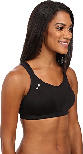 Black Shock Absorber Multi Sports Bra in size 36G, featuring a smooth fabric, wide straps, and a supportive design, ideal for various sports activities.