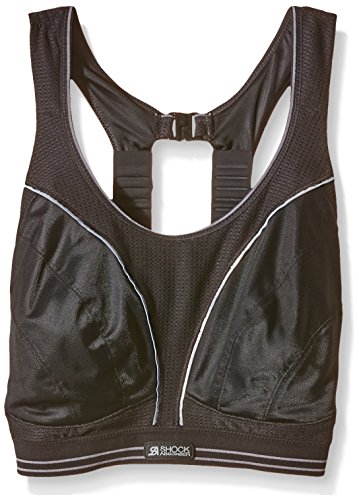 Black Shock Absorber Run Bra in size 36 G, featuring a sleek design, breathable mesh material, and adjustable straps for support during workouts.
