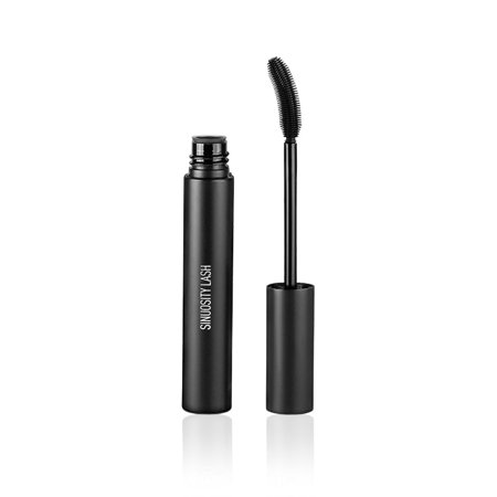 Sleek black tube of Sigma Beauty Sinousity Lash Curling and Separating Mascara, featuring a curved brush for precise application, labeled with "SINOSITY LASH."