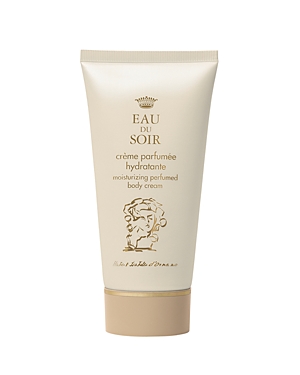 Light beige tube of Sisley-Paris Eau Du Soir Body Cream with gold accents, featuring elegant text and a decorative emblem, designed for moisturizing and fragrance.