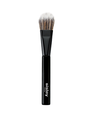 Black handle fluid foundation brush with a flat, tapered head featuring soft, densely packed bristles for smooth application, branded with "Sisley" in white lettering.