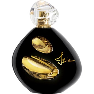 Black and gold bottle of Sisley Izia La Nuit Eau De Parfum, featuring a unique teardrop shape with a clear cap and elegant gold accents.