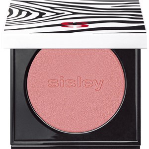 Pink powder blush in a sleek black compact featuring a zebra-striped lid, embossed with the brand name "Sisley."