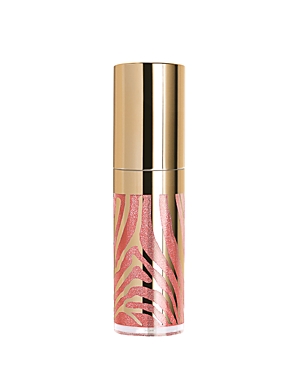 Glossy lip gloss in a clear tube featuring a gold cap and a pink base adorned with a stylish zebra print design, labeled "Sisley Le Phyto-gloss - N3 Sunrise."