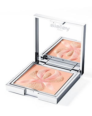 L'orchidee N1 by Sisley features a sleek silver compact with a decorative pink and gold pressed powder design inside.