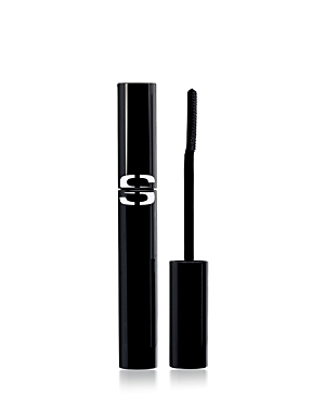 Black mascara tube with a sleek design, featuring a white "S" logo, accompanied by a black bristle wand for application, all in a 7.5ml size.