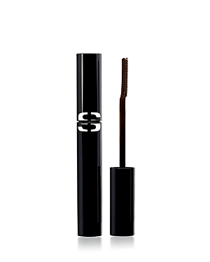 Black tube with a sleek design featuring a silver logo, containing a brown mascara wand with a spiral brush for enhanced volume and intensity.