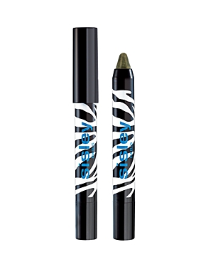 Green twist-up eye pencil with a sleek black and white zebra-striped design, featuring the brand name "Sisley" in bold blue lettering.