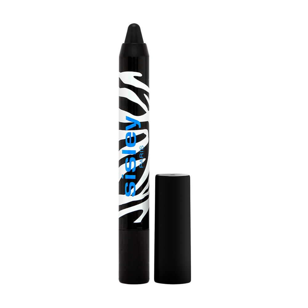 Black and white zebra-striped twist-up eye pencil with a black cap, featuring the Sisley Paris logo in blue.