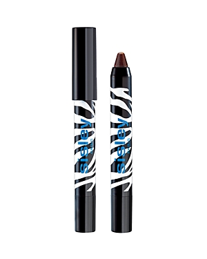 Sisley Paris Phyto-Eye Twist features a chunky, twist-up eye pencil with a zebra-striped design in black and white, topped with a sleek black cap and available in a rich brown shade.