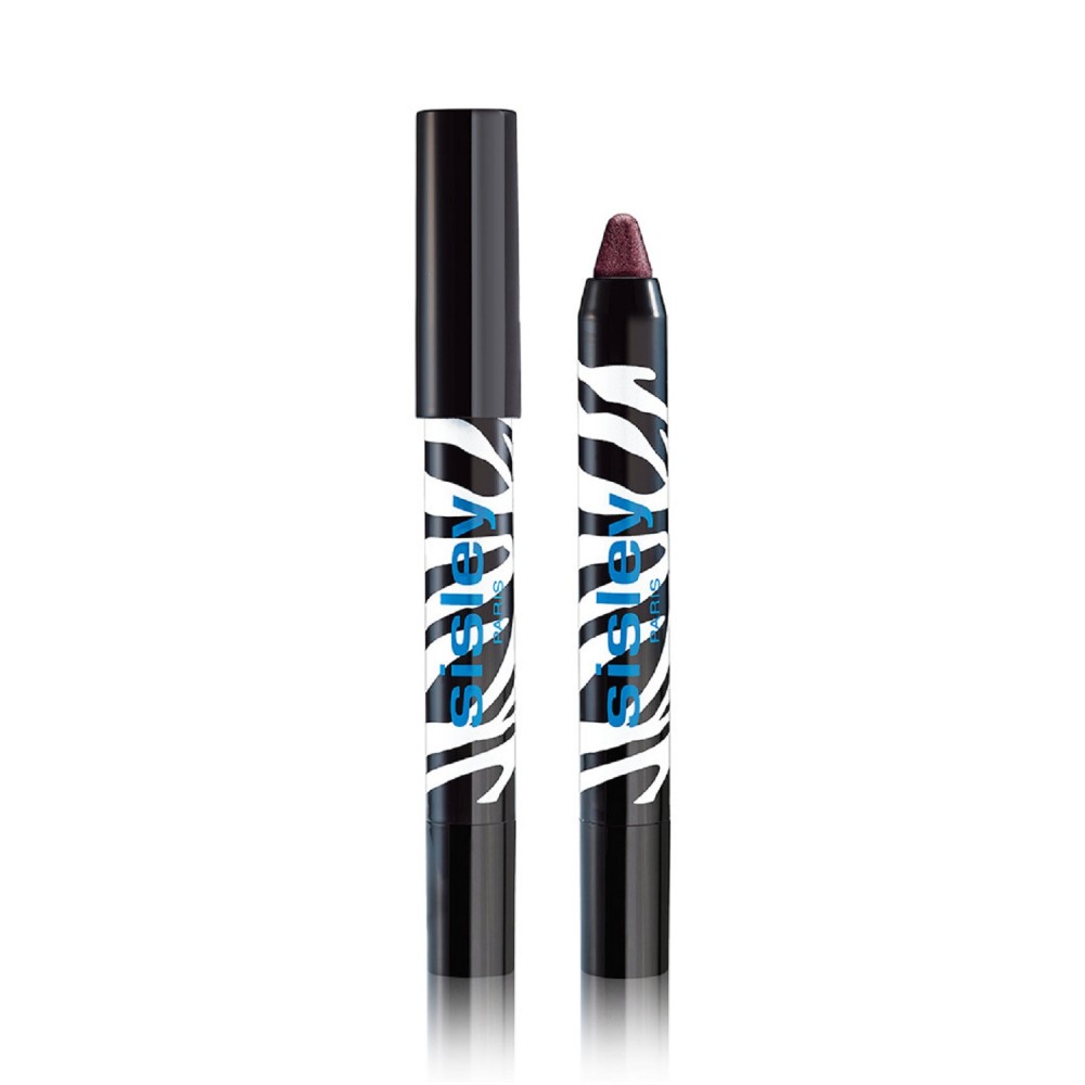 Sisley Paris Phyto-Eye Twist features a twist-up pencil design with a black and white zebra print, showcasing a deep plum color for vibrant eye makeup application.