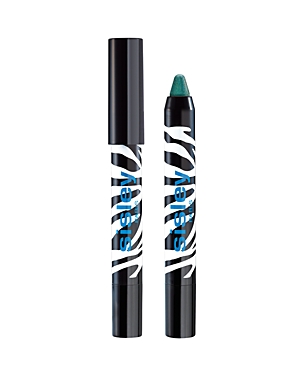 Green eye pencil with a twist-up design, featuring a black and white zebra-striped casing and blue "Sisley" branding.