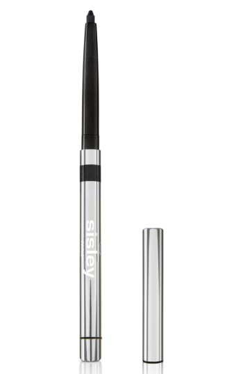 Black Sisley Phyto-khol Star Eyeliner with a sleek silver metallic casing and a removable cap, featuring the brand name "sisley" in white lettering on the side.