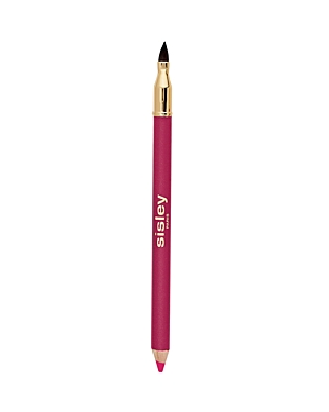 Sisley Paris Phyto-Levres Perfect Lip Pencil in a vibrant fuchsia shade with a matte finish, featuring a gold-tone tip and a blending brush on the opposite end.