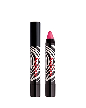 Pink lip crayon with a twist-up design, featuring a black and white zebra-striped casing and bold red "Sisley" branding.
