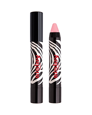 Pink lip balm in a twist-up crayon format, featuring a black and white zebra-striped design with the Sisley logo in red.
