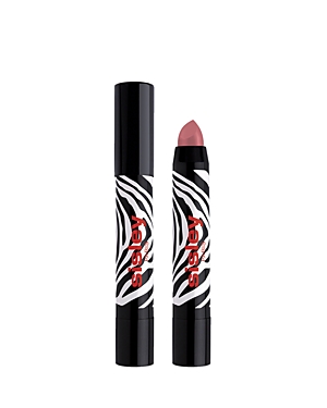 Pink lip crayon with a twist-up design, featuring a sleek black casing adorned with a bold zebra print and the Sisley logo in red.