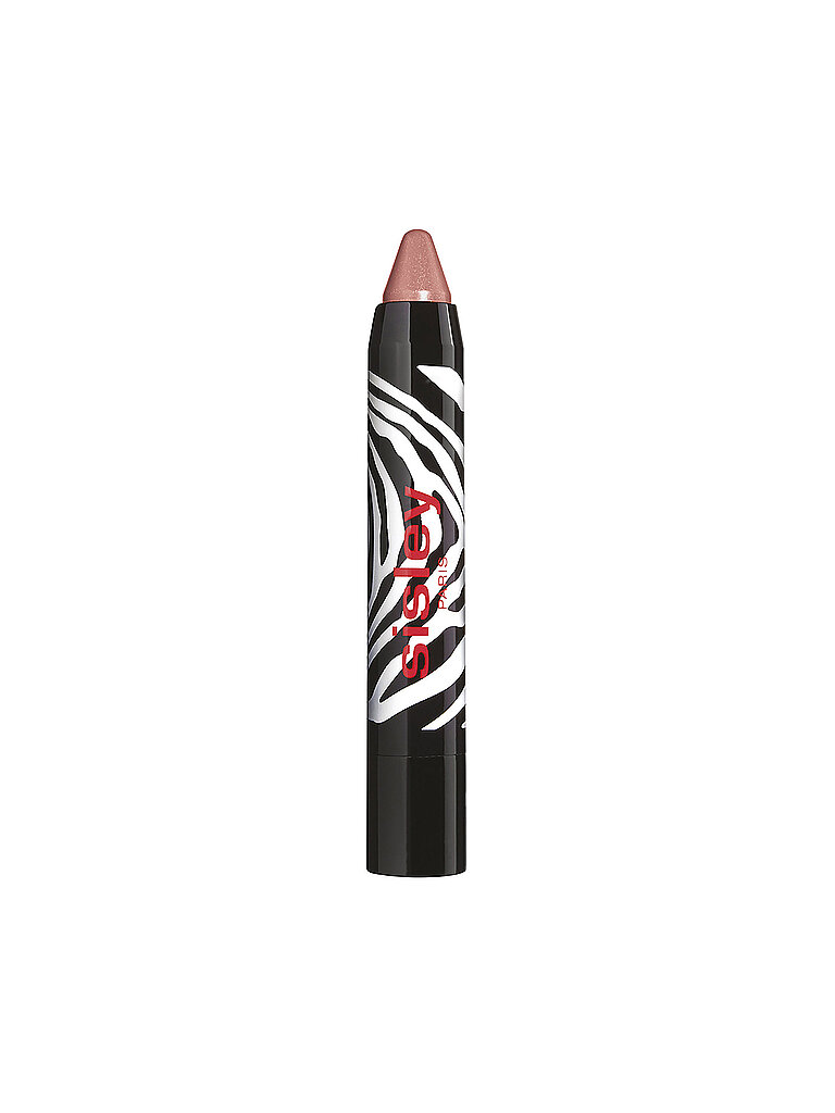 Sisley Paris Phyto-Lip Twist in a twist-up crayon format, featuring a black tube with a zebra print and red "Sisley" logo, topped with a soft, muted pink tip.