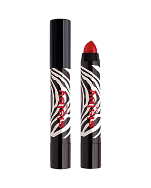 Red lip crayon with a twist-up mechanism, featuring a black and white zebra-striped design and the brand name "Sisley" in bold red lettering.