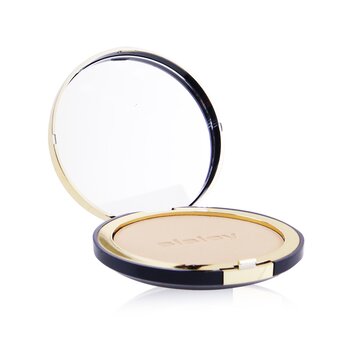 Compact powder in a sleek black and gold case, featuring a mirror inside and the brand name "Sisley" embossed on the powder surface.